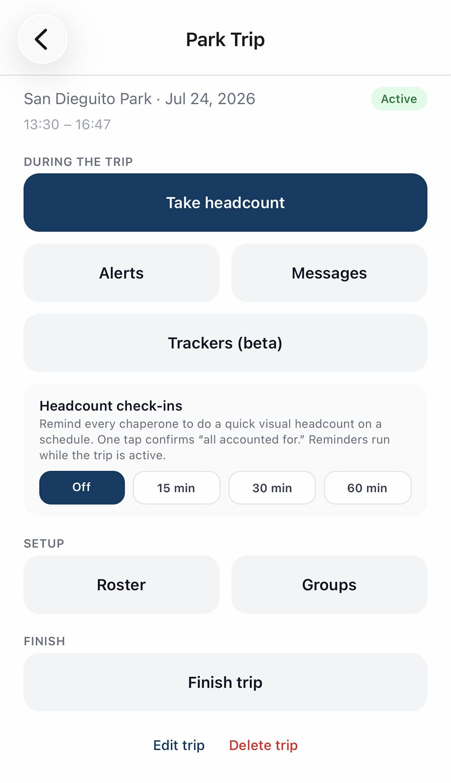 Tagalong app trip screen